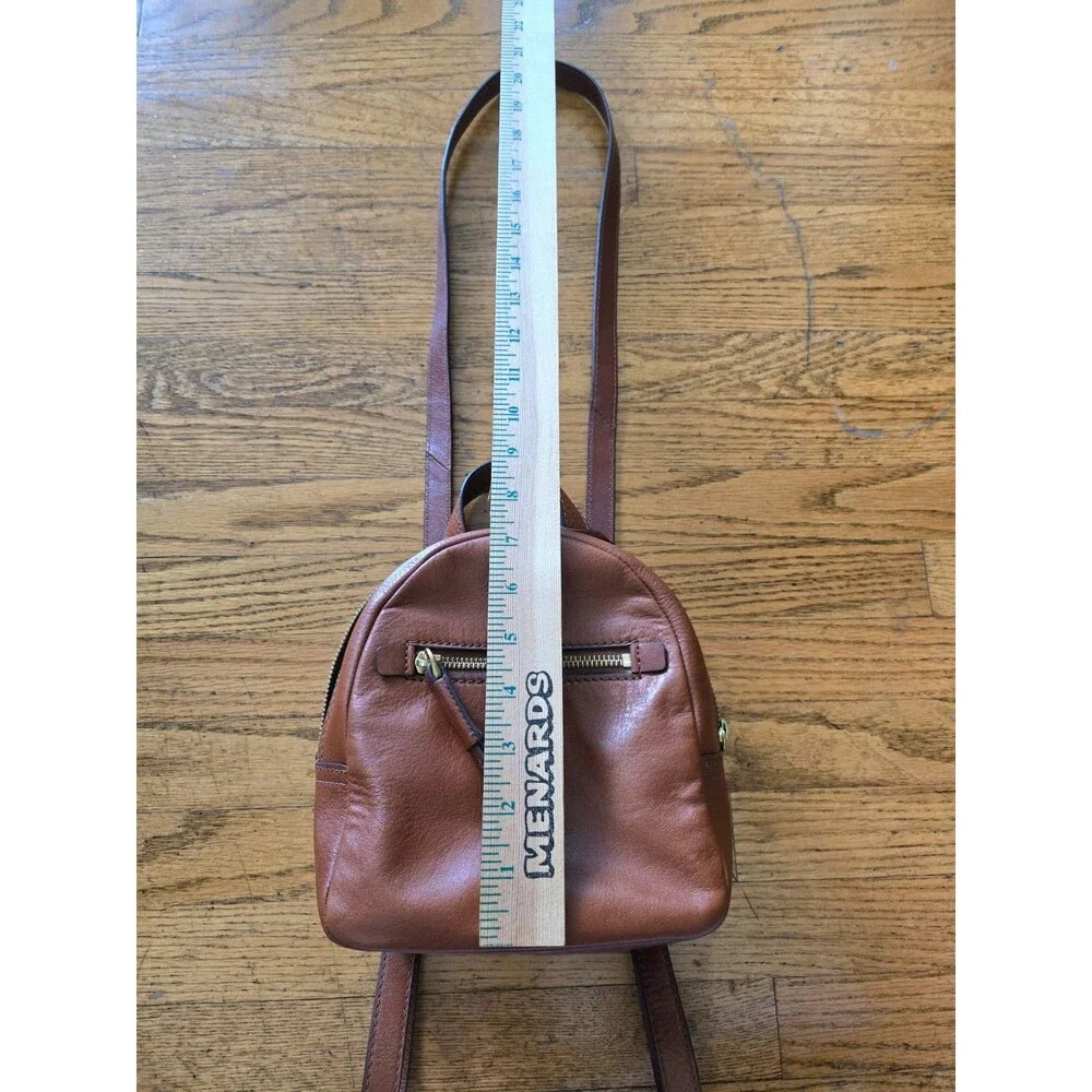 Fossil Megan Brown Leather Mini Small Backpack Purse Zipper Pockets Bag Charm